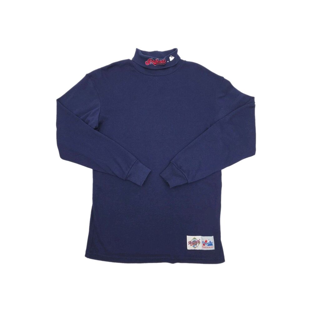 Cleveland Indians Turtleneck Shirt Men Sz XL Blue Baseball MLB USA Majestic VTG